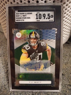 TJ WATT PANINI ILLUSIONS #SS20 GREEN 3/10 SHINING STARS MINT 9.5 AUTO 10 RARE 🔥 - Image 1 of 4