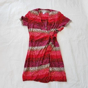 Adrianna Papell Women's Size 10 Multi Color Short Sleeve Wrap Silk Dress - Picture 1 of 6