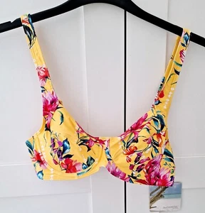 Ladies Sunseekeer Australia Yellow Floral Underwired Bikini Top Size 14B BNWT - Picture 1 of 5
