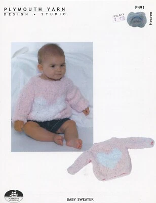Baby Heart Sweater - Plymouth Yarn Knitting Pattern P491 Heaven Sizes 20"-26" - Image 1 of 2