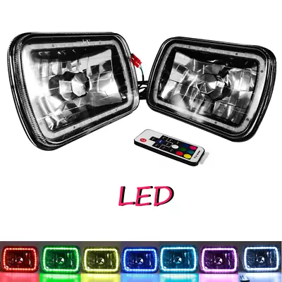 7x6" Square Color Change White Red Blue Green LED Angel Eye Halo Headlights 2PCS - Image 1 of 4