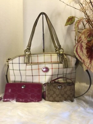 Coach F21364 Peyton Tattersall Plaid Large Pocket Tote With Wallet And Wristlet - Image 1 of 4