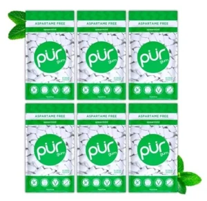 PUR Xylitol Chewing Gum SPEARMINT (55 Pieces, 6 Pack) Sugarless Vegan Pure - Picture 1 of 3