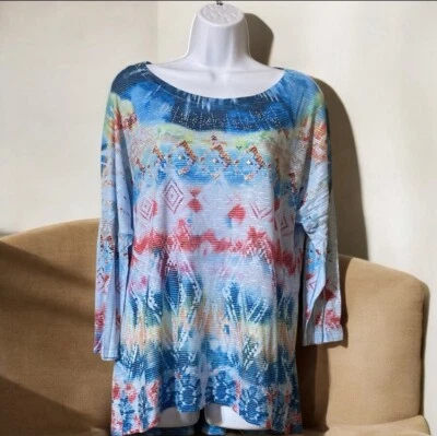 Blusa Pullover Mujer Westbound Multicolor Manga Larga Diseño Geométrico Talla L Foto 1 de 4