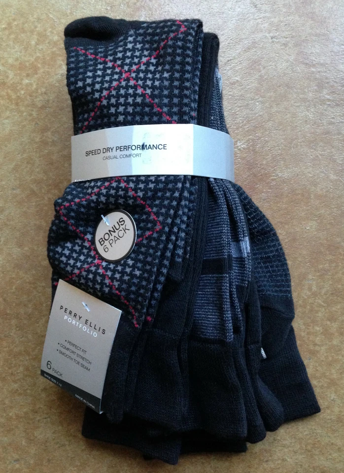Nuevo paquete de 6 calcetines de bonificación Perry Ellis Portfolio para hombre, talla de zapato 7-12 Foto 1 de 1