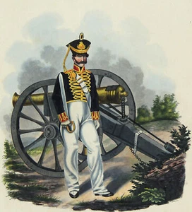 MILITARIA - Königl. Hannovr. Fußartellerie - kol. Radierung/ Aquatinta um 1850 - Picture 1 of 2