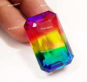 Piedra de vidrio doblete de 80 quilates piedra esmeralda turmalina multicolor piedra preciosa suelta - Imagen 1 de 5