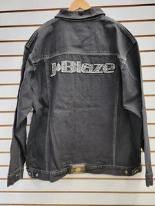 VTG Johnny Blaze Y2K Jean Denim Raw Black Jacket 2XL Hip Hop Heavyweight  - Picture 1 of 13