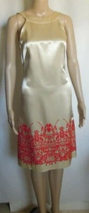 ETCETERA Cream Sateen Sheath Dress w/Red Embroidered Skirt Size 2 - Picture 1 of 7