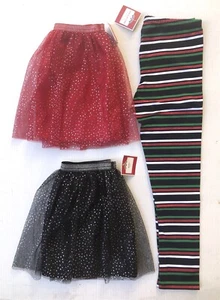Holiday Time Sparkling Girls M 7/8 Tutu Skirts + Leggings Red Black Silver Green - Picture 1 of 7
