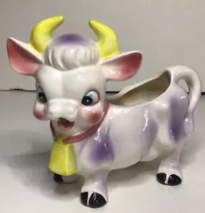 Artmark Vaca Crema Púrpura Blanca Con Cuernos Amarillos Campana De Colección - Imagen 1 de 12