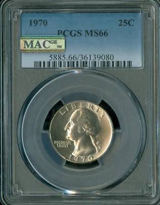 1970 WASHINGTON QUARTER PCGS MS66 PQ MAC SPOTLESS  . - Image 1 of 2