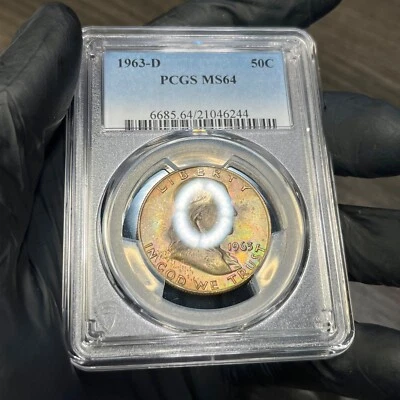 MS64 1963-D 50C Franklin Silver Half Dollar, PCGS Trueview- Pretty Rainbow Toned - Image 1 of 4
