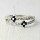 925 Sterling Silver 1.95 Ct Round Simulated Sapphire Half Eternity Flower Ring