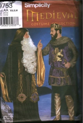 9753 Simplicity Pattern Misses Halloween Costume Mens Medieval King Wizard OOP M - Image 1 of 2