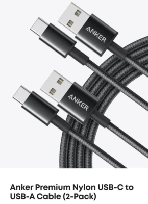 Anker 6ft Braided  PD Charger Cable USB A to USB C Fast Charging B8173 - Image 1 of 4