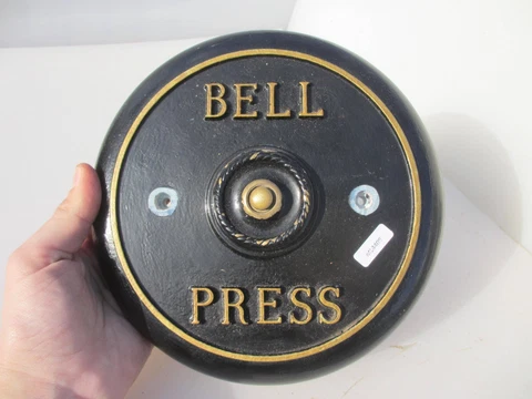 Large Vintage Resin & Brass Doorbell Door Bell Button Old Pub Hotel 9"W Cover