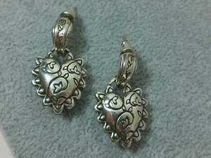 Brighton Silber SP aufgeblähtes Herz Blumen Blatt überbackene Boho Mod Ohrhänger - Bild 1 von 11