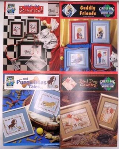 Lot of 4 Cross Stitch PATTERNS Dogs Cuddy Friends Dalmation Bird Dog Puppies - Picture 1 of 1