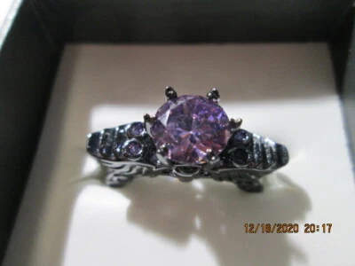 Anillo de Boda Talla 8 Punk Calavera Amatista Púrpura Chapado en Oro Negro 18K Joyería NUEVO Foto 1 de 4