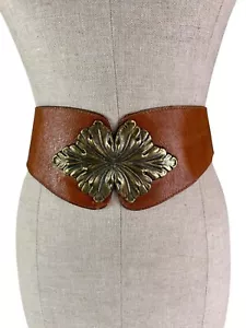Vintage Genuine LEATHEROCK USA Leaf Tan Leather Waist Belt Medium - Picture 1 of 8