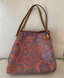 Eric Javits Paisley Multicolor Tote Bag Leather Handles Pre-owned - Picture 1 of 6