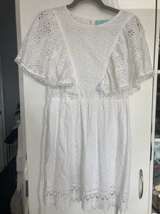Abito Melissa Odabash taglia S bianco cotone occhielli volant maniche lunghezza ginocchio - Foto 1 di 12