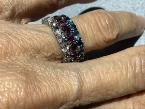 Set aus 3 Sterlingsilber stapelbaren mehrfarbigen CZ Bändern Ringen Größe 6 3/4 - Bild 1 von 5