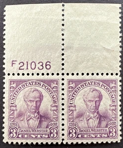 US 1932 Sc# 725 Plate # Pair MNH Daniel Webster Issue - Picture 1 of 2