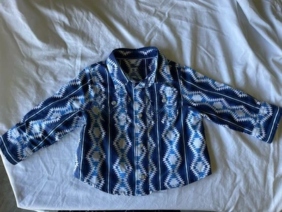 Wrangler Baby Western Snap Shirt 3–6 Months Blue Aztec Southwestern Cowboy Top - Image 1 of 4