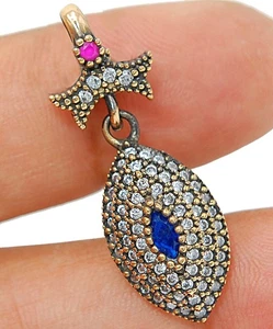 Ottoman Empire Style 2CT Treated Sapphire 925 Sterling Silver Pendant TT1-9 - Picture 1 of 2
