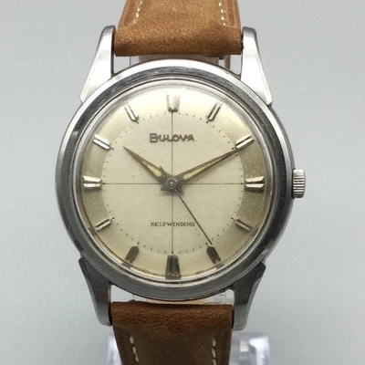 Reloj automático Bulova 1963 vintage para hombre 35 mm tono plata correa de cuero marrón Foto 1 de 4