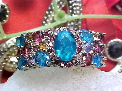 🔥 ANILLO NATURAL AZUL APPATITA Y RODOLITA Y CITRINO 925 SS Talla 7.5 Foto 1 de 4