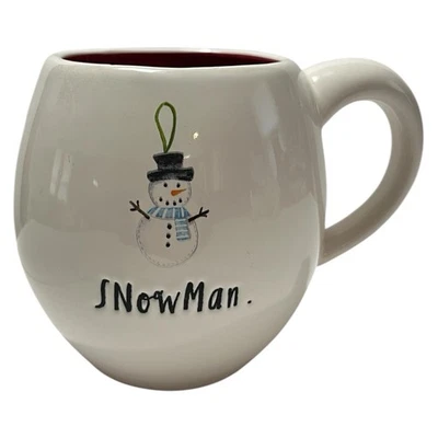 Rare Rae Dunn Round Snowman Thick Coffee Mug Red Interior Barrel By Magenta - Image 1 of 4