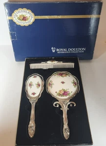 Royal Doulton Old Country Roses 3 Pc Dresser Set Mirror Brush Comb W/ Box Vanity - Picture 1 of 24