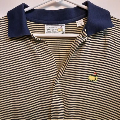 Mens Augusta National Golf Shop Navy & Yellow Stripe Polo Golf Shirt Sz Medium - Image 1 of 4
