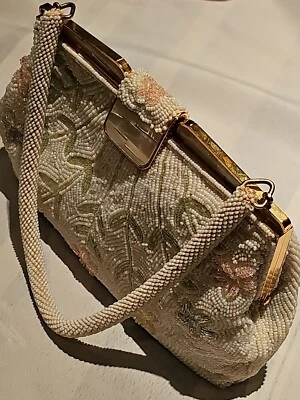 复古女式串珠晚装包带珍珠母扣手工制作精美..  — 第 1/4 张图片