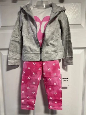 Niñas Hurley 3 Piezas Trajes (Chaqueta/Top/Leggings) ~ 2 Colores y 3 Tallas Foto 1 de 2