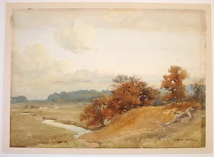 Joseph Powell (1780-1834) Watercolor landscape from a hilltop overlooking river. - Picture 1 of 5