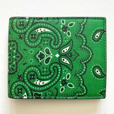 JACK SPADE NY RARE GREEN PAISLEY BANDANA PRINT BIFOLD MENS LEATHER WALLET - NEW - Image 1 of 4