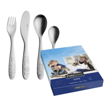 Kinderbesteck SEVEN PETYS Haustiere 4-teilig mit Gravur personalisiert - Bild 1 von 3