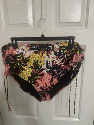 Parte inferior de bikini acanalada floral amarilla/negra/rosa Decree Plus 3X para mujer nueva sin etiquetas Foto 1 de 3