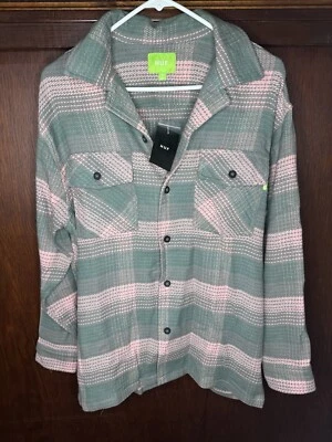 Sobrecamisa de franela HUF Smash para hombre M verde rosa nueva con etiquetas skateboarding ropa de calle Foto 1 de 4
