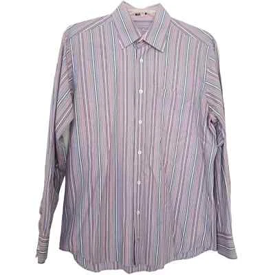 Bugatchi Uomo Dress Shirt Purple Pink Stripe Mens Large Lavender Contrast Cuff - Image 1 of 4
