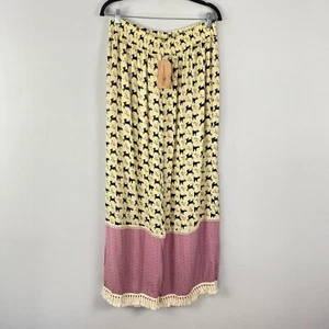 Natural Life Dog Print Boho Pull On Pants Size Large Wide Leg Rayon Floral - Picture 1 of 10