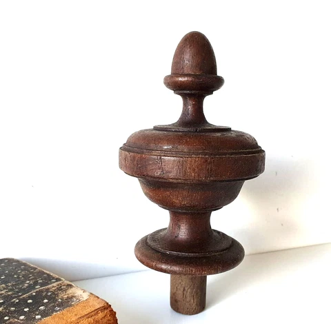 Antique french turned wood post finial topper for bed post pediment clock 4.6 in Cover
