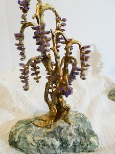 Vintage Amesthyst Tree Gold Tone Branches with Gems on Granite Base - Picture 1 of 15
