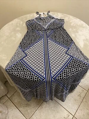 Maxi Vestido Bisou Bisou Mujer Negro Azul Elastizado Sin Mangas Talla 16 Foto 1 de 4