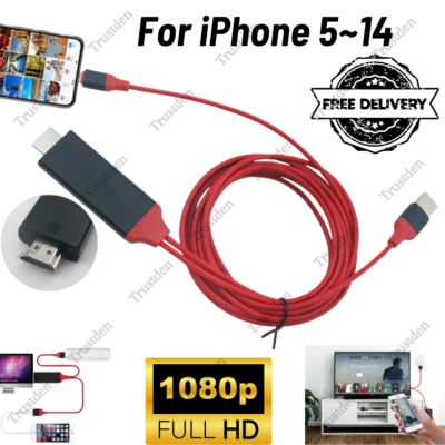 HDMI 镜像 AV 电缆 手机 转电视 高清电视 适配器 1080P 适用于 iPhone 14 13 12 11 8 — 第 1/4 张图片