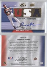 2009 Upper Deck USA Baseball Box Set Triple Jersey National Team Rick Hague Auto